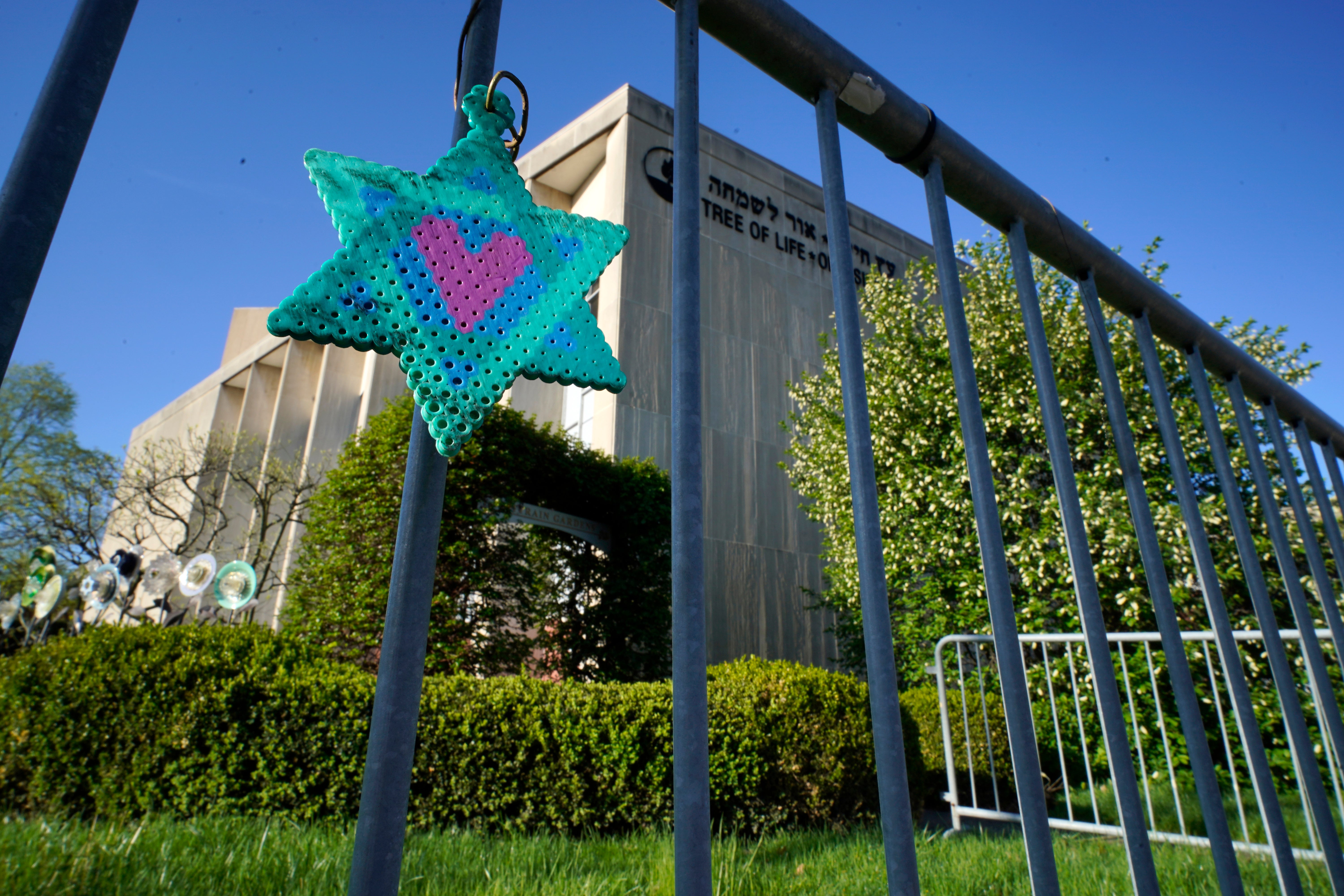 A Star of David hangs outside the Tree of Life synagogue in Pittsburgh where 11 worshippers were shot dead in 2018