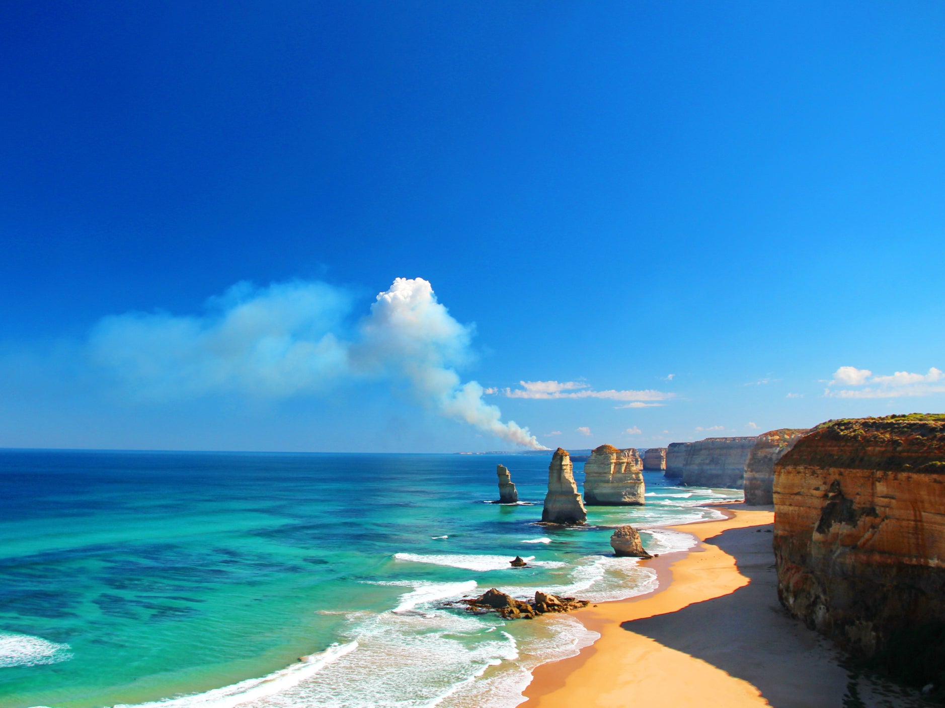 The Twelve Apostles, a collection of limestone stacks off the coast of Victoria