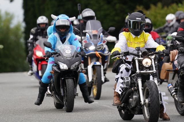 Bikers dressed in Disney costumes at the Disney-themed funeral for five-year-old Noah Cox-Lee (Joe Giddens/PA)