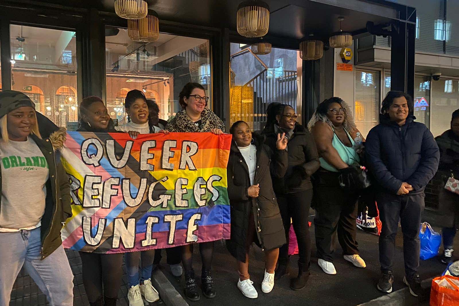 Sarah Cope (middle) with members of Queer Refugee Unite who will attend the Pride Parade in London to ‘affirm and celebrate’ LGBTQ+ asylum seekers