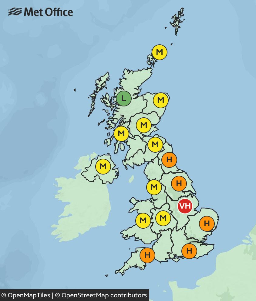 On Sunday 2 July, the pollen alert will remain very high in the East Midlands
