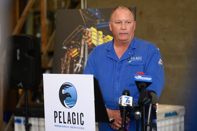 <p>Pelagic Research Services CEO, Edward Cassano, speaks during a press conference</p>