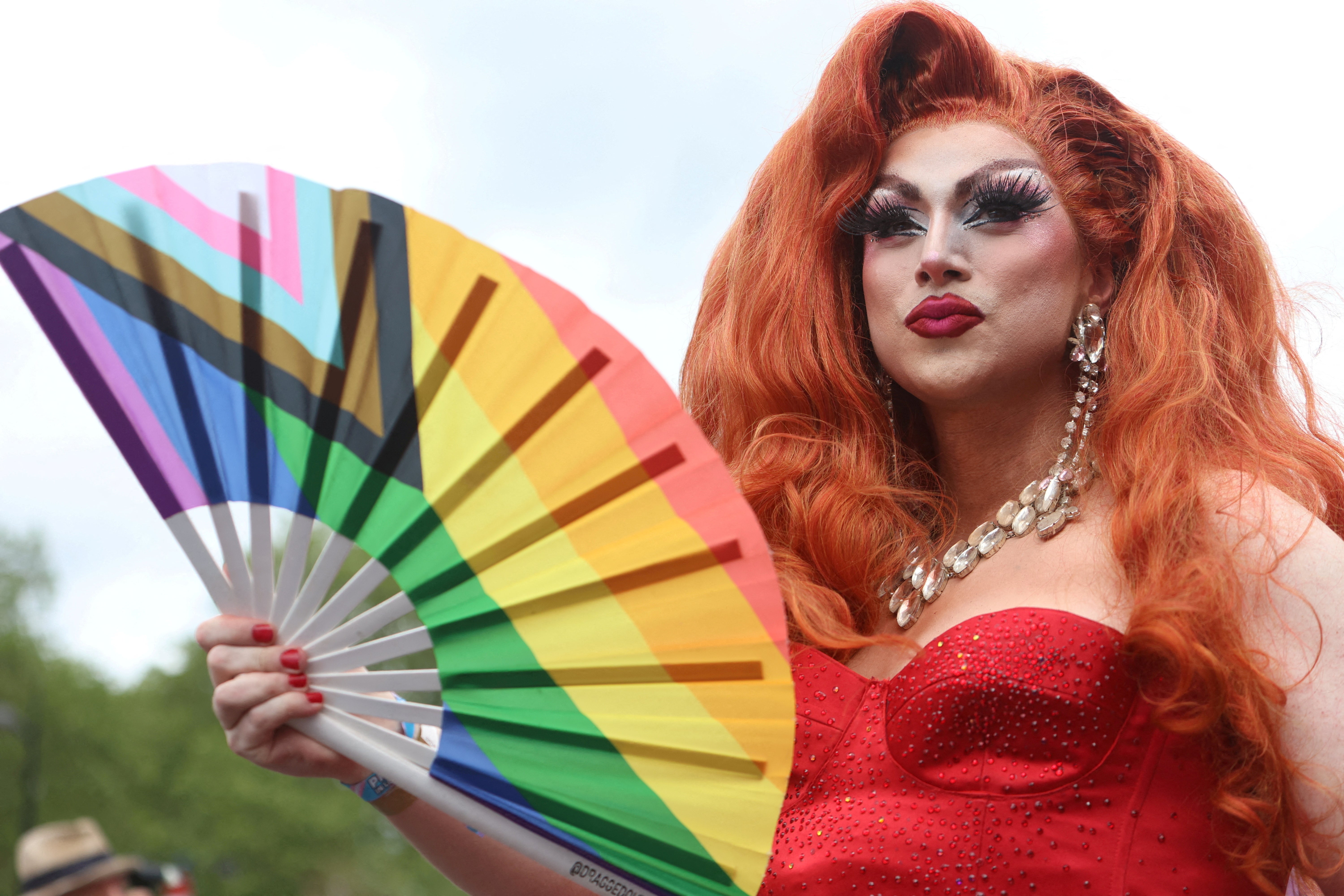 Drag queen Vanity Adams takes part in the 2023 Pride Parade in London