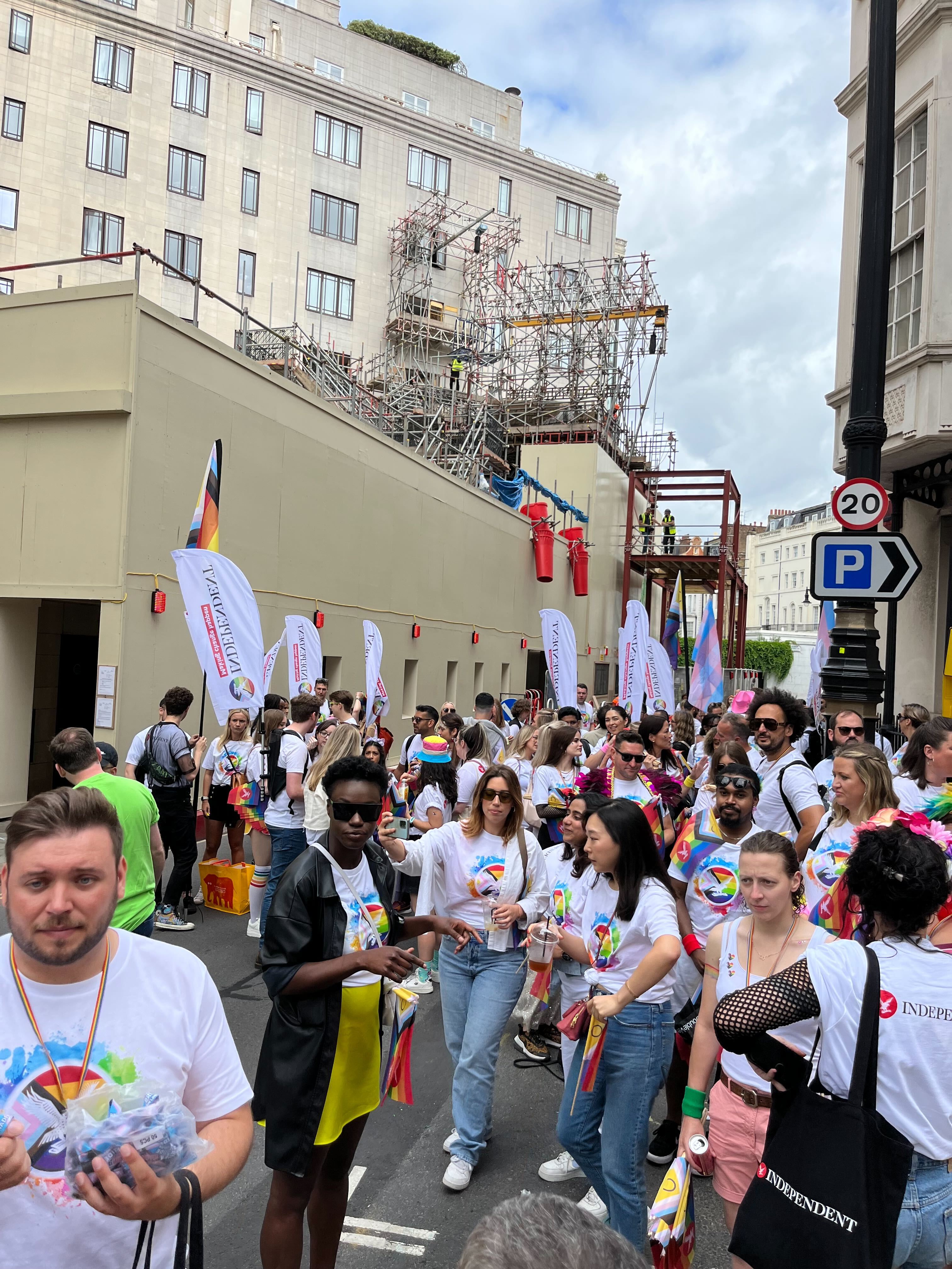 The Independent are ready for the Pride in London parade, with members of the newsroom, including editor-in-chief Geordie Greig, all gathered in the central London crowds.