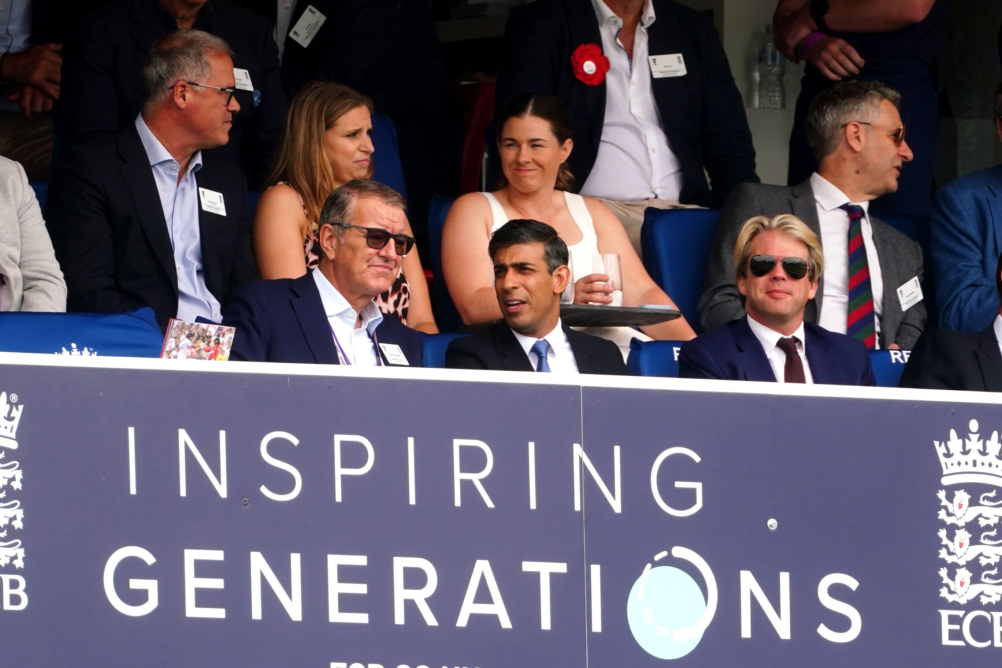 Prime Minister Rishi Sunak watches from a box during day four of the second Ashes Test at Lord’s (Mike Egerton/PA)