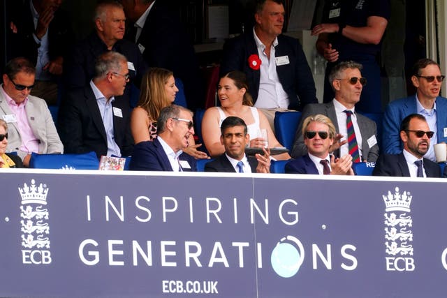 Prime Minister Rishi Sunak watched the second Ashes Test at Lord’s (Mike Egerton/PA)