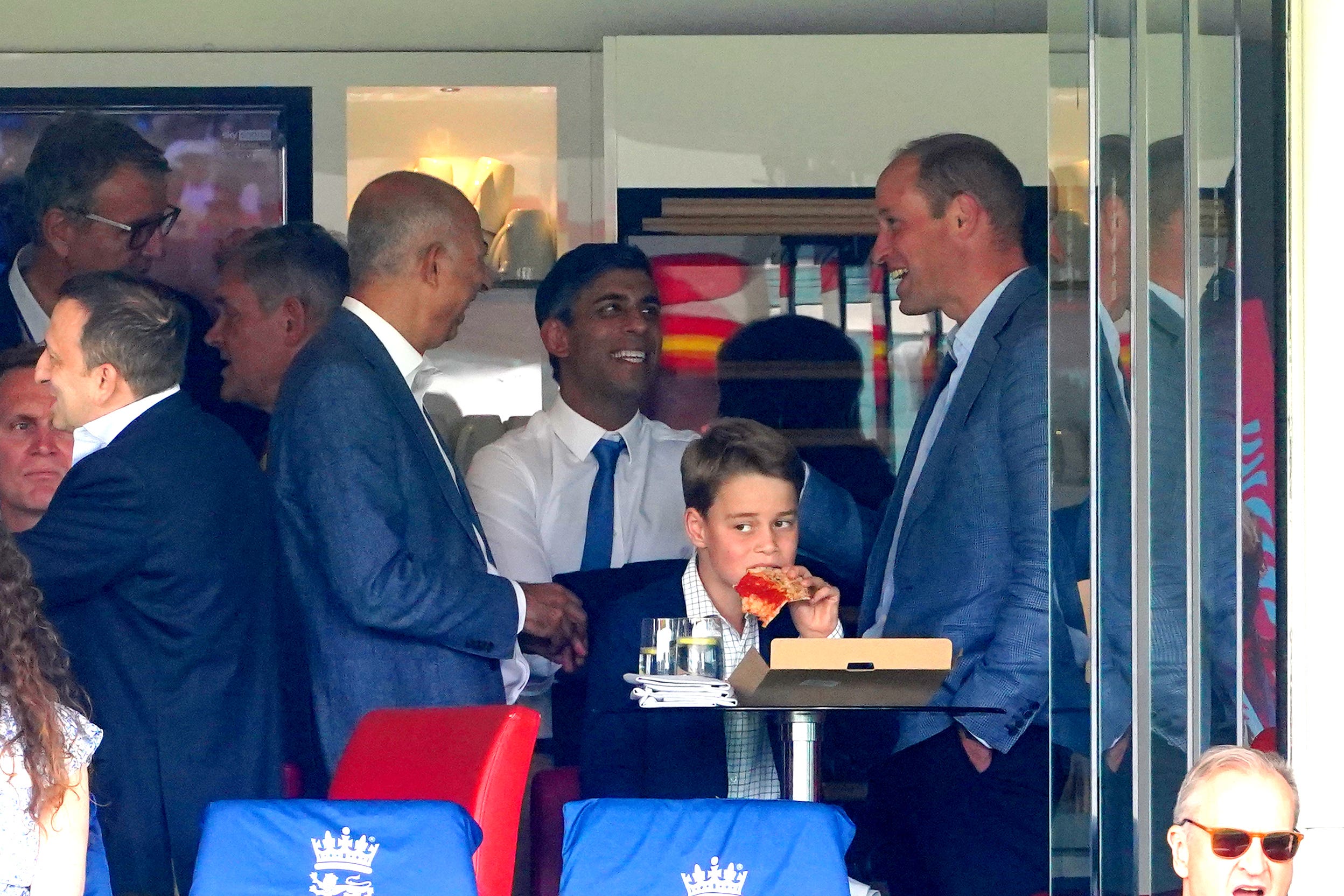 The Prince of Wales, Prime Minister Rishi Sunak and Prince George in the box during day four of the second Ashes test match at Lord’s