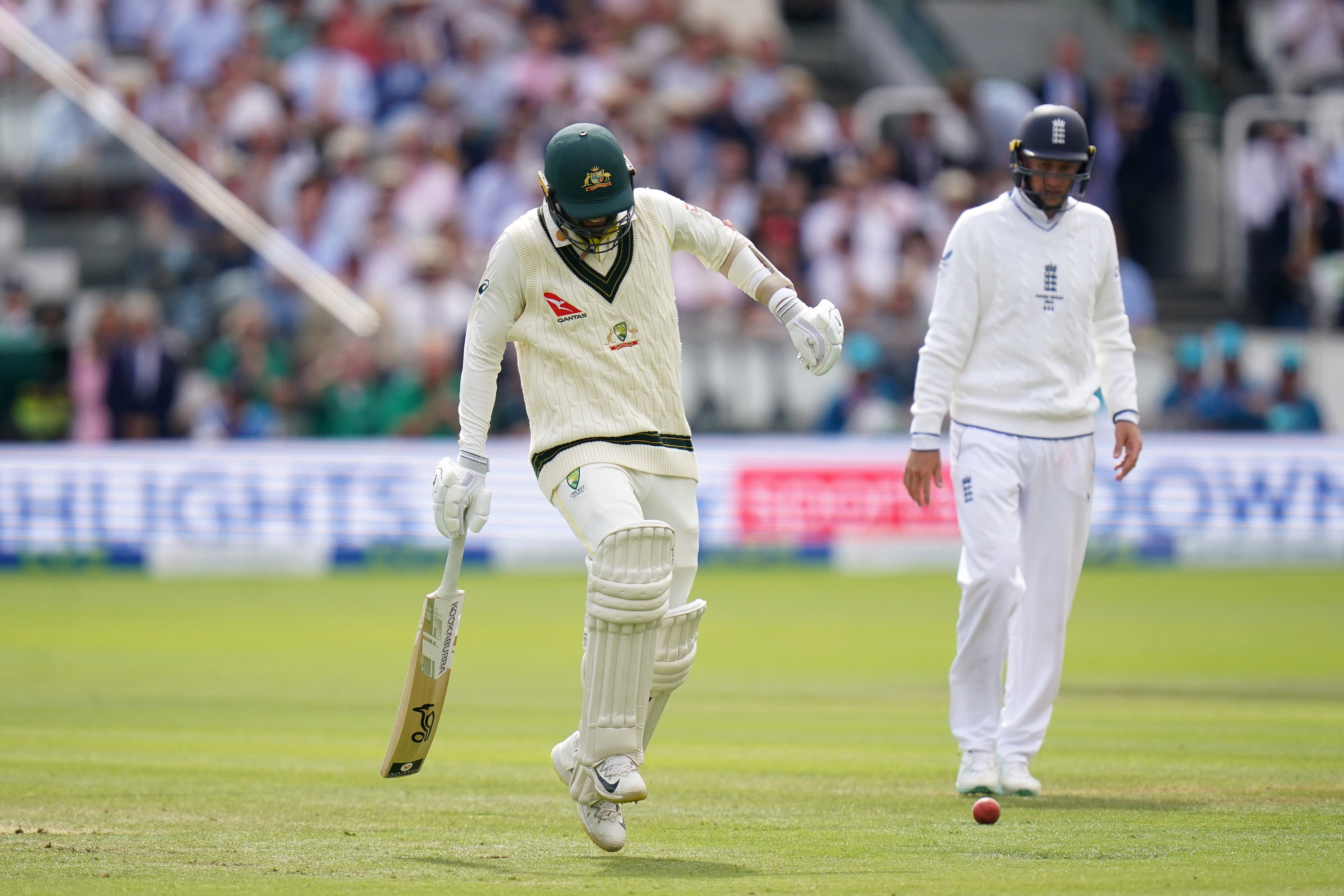 A hobbled Nathan Lyon bravely batted on day four of the Lord’s Test