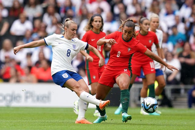 Georgia Stanway (left) hit the crossbar for England (Martin Rickett/PA)