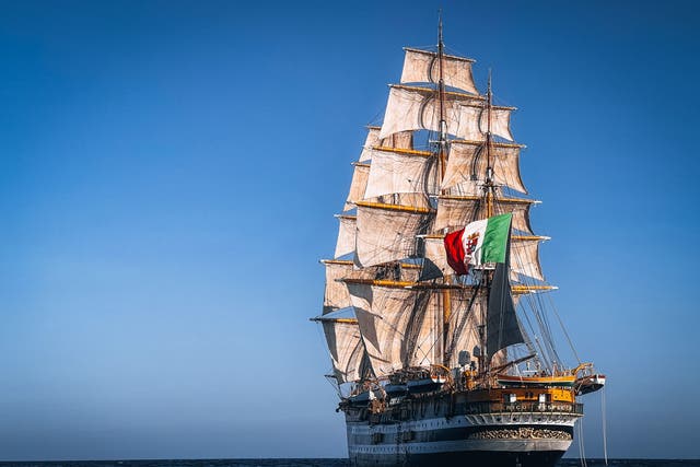 <p>The Italian ship Amerigo Vespucci leaving from Genoa on world tour </p>
