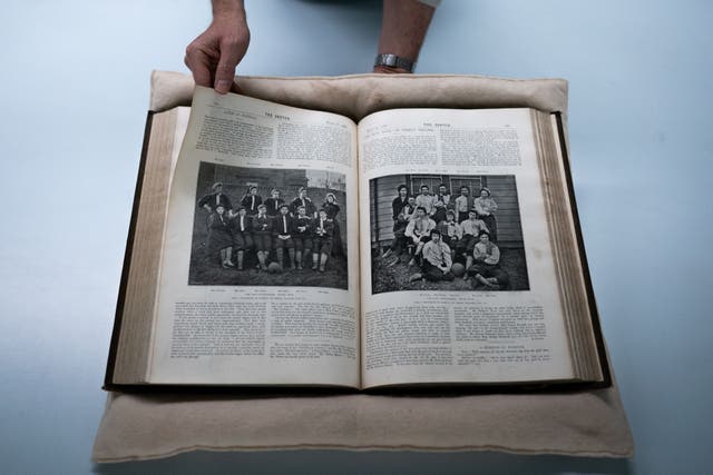 An article from The Sketch on the women’s North v South football match played on March 27 1895 – the first known organised women’s football match to take place in London (Aaron Chown/PA)