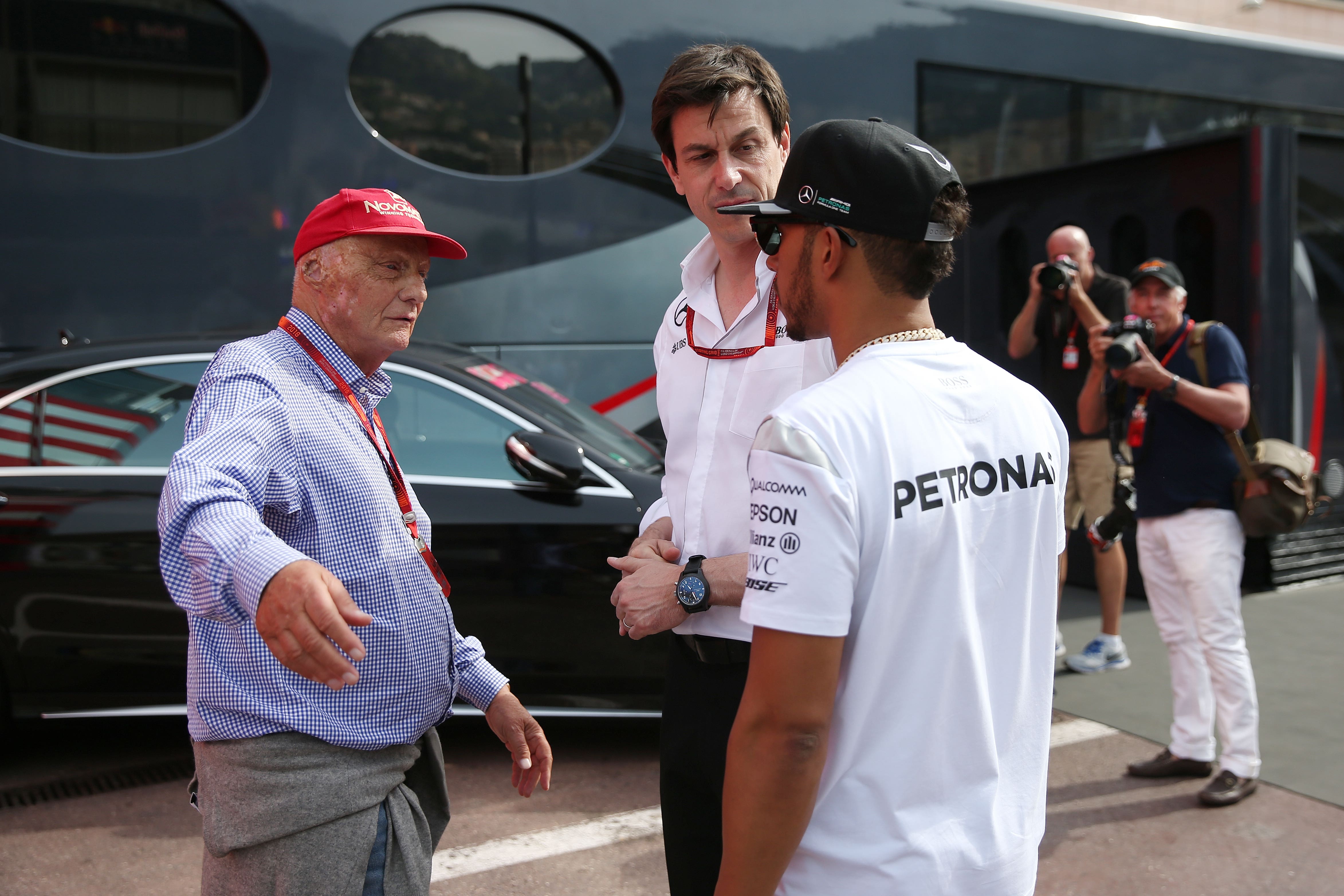 Toto Wolff, left, had words with Lewis Hamilton during the Austrian Grand Prix (PA)