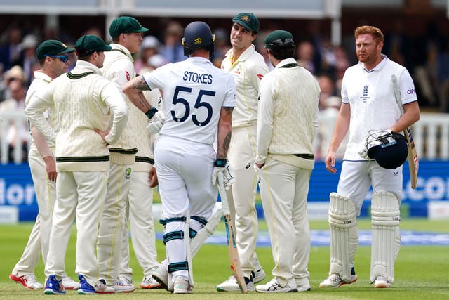 Jonny Bairstow (right) was unhappy after his controversial run-out in the Ashes Test at Lord’s (Mike Egerton/PA)