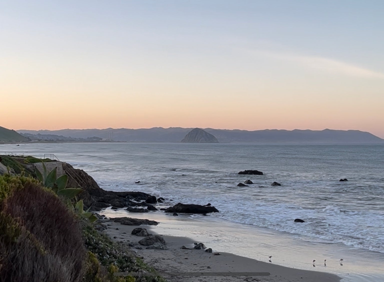 Sunrise view towards Morro Rock from Cayucos