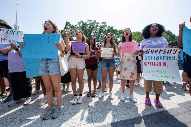 <p>Advocates who support race-conscious admission protest at Harvard on 1 July after the Supreme Court targeted affirmative action. </p>