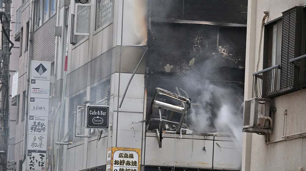 Fire breaks out after explosion rips through building in downtown Tokyo, injuring four