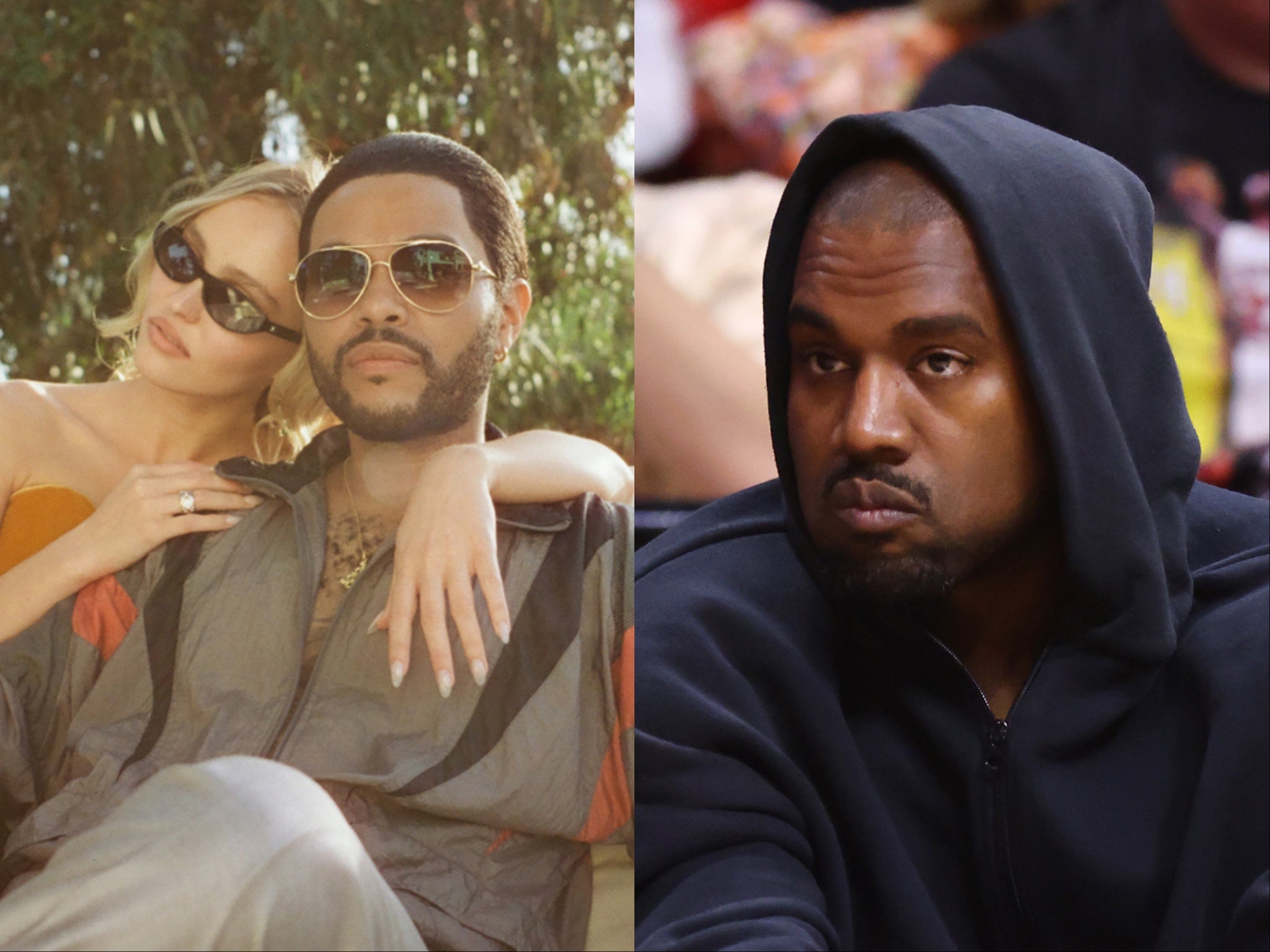 Lily-Rose Depp and The Weeknd in ‘The Idol’ and Kanye West (right)