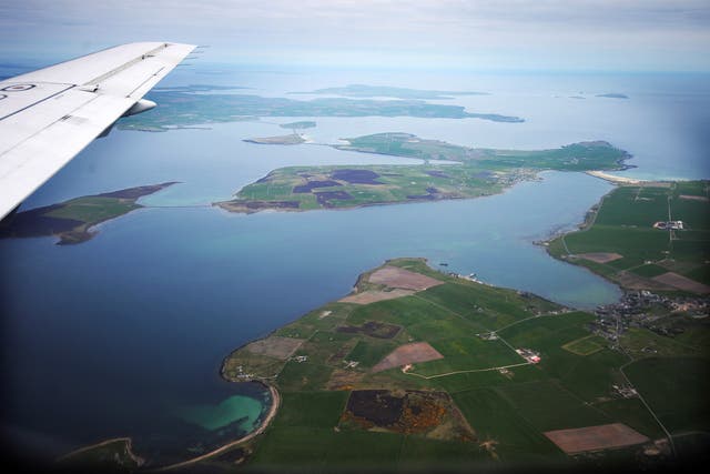 <p>An aerial view of the Orkney Islands, Scotland May 3, 2014</p>