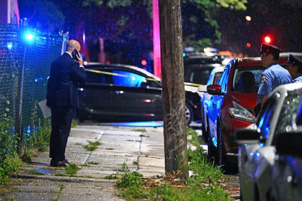 Police work the scene of a shooting on 3 July 2023 in Philadelphia, Pennsylvania