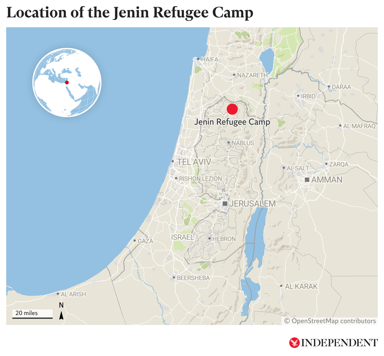 A map to show the location of the Jenin refugee camp
