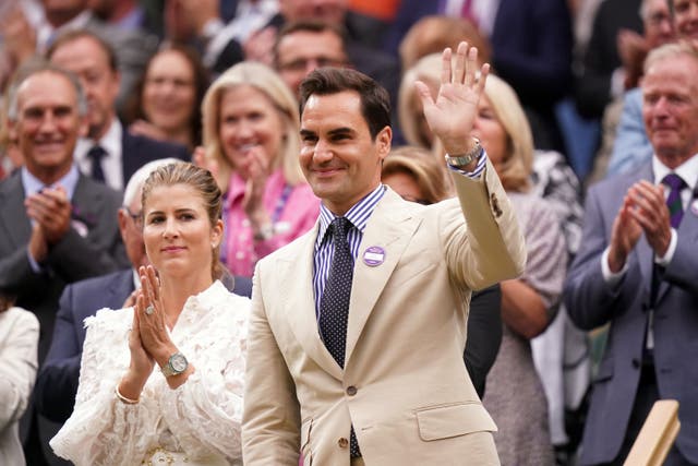 Roger Federer waves to the Centre Court crowd (Adam Davy/PA)