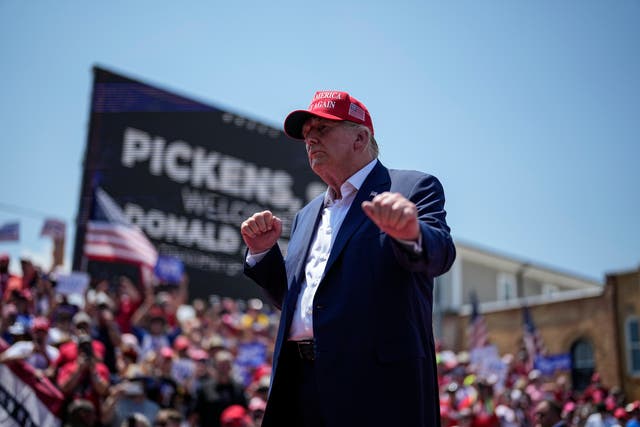<p>Former President Donald Trump speaks during a rally, Saturday, July 1, 2023, in Pickens, S.C. (AP Photo/Chris Carlson)</p>