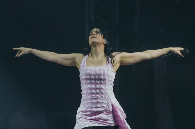 <p>Rosalìa performing on the Arena stage at Roskilde 2023 </p>