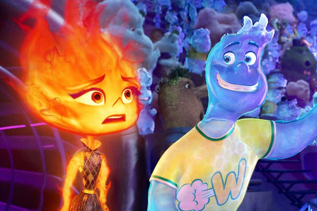 <p>Ember (Leah Lewis) and Wade Ripple (Mamoudou Athie) in Pixar’s ‘Elemental’ </p>