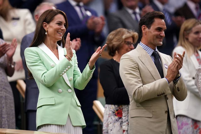 The Princess of Wales and Roger Federer applaud Andy Murray (Adam Davy/PA)