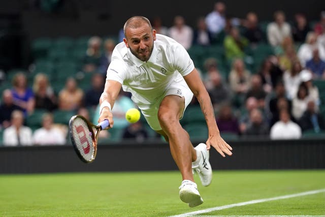 Dan Evans lost in four sets to Quentin Halys on day two of Wimbledon (Adam Davy/PA)