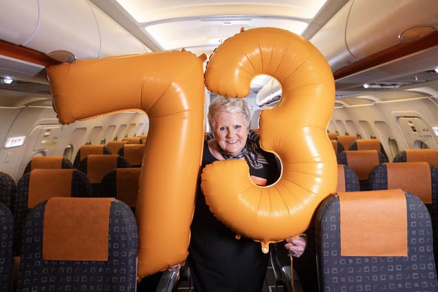 One of the UK’s oldest flight attendants is celebrating her 73rd birthday this week (Matt Alexander/PA)