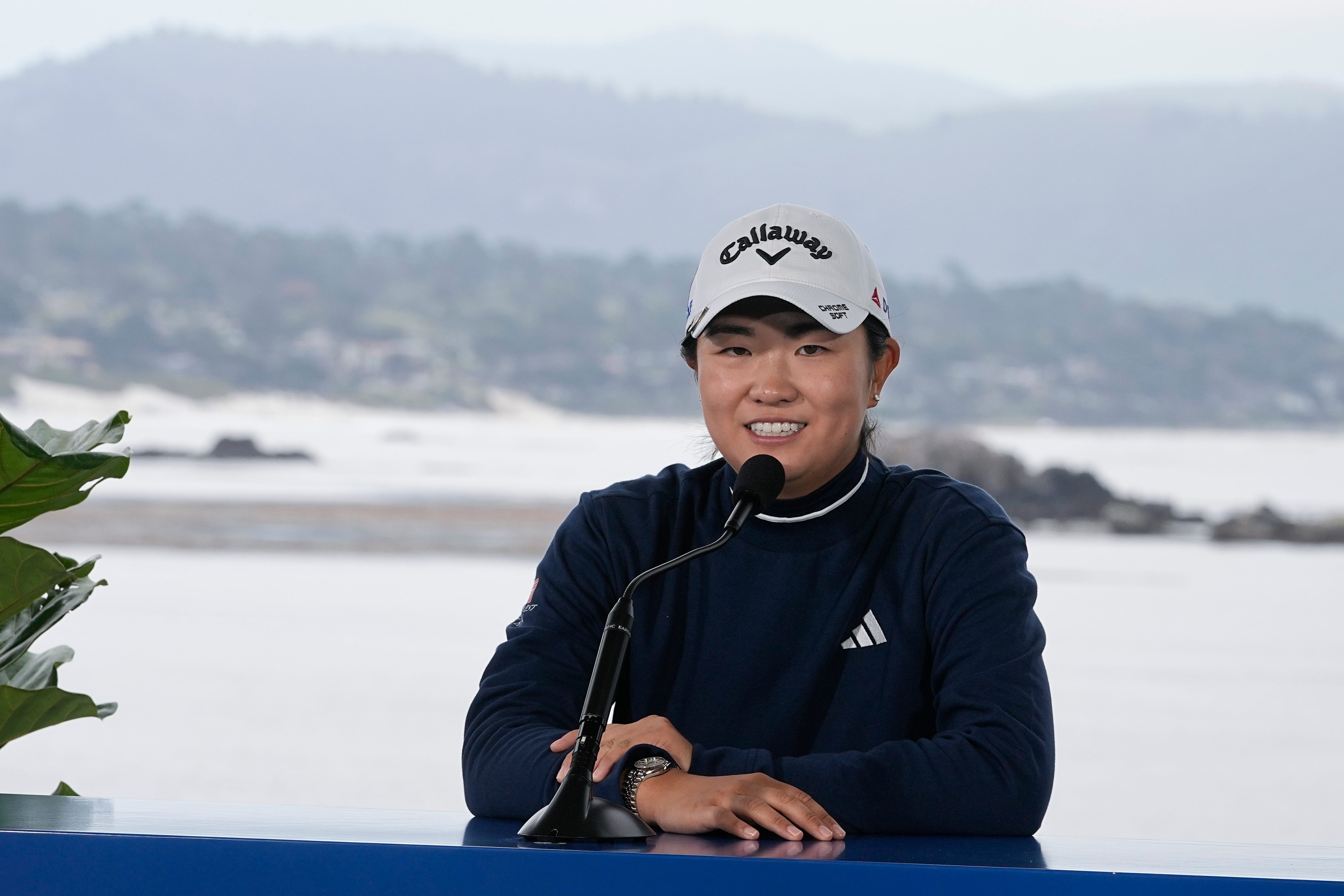 Rose Zhang responds to a question during a news conference ahead of the US Women’s Open at Pebble Beach (Darron Cummings/AP)