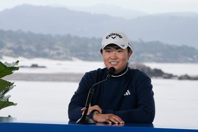 Rose Zhang responds to a question during a news conference ahead of the US Women’s Open at Pebble Beach (Darron Cummings/AP)