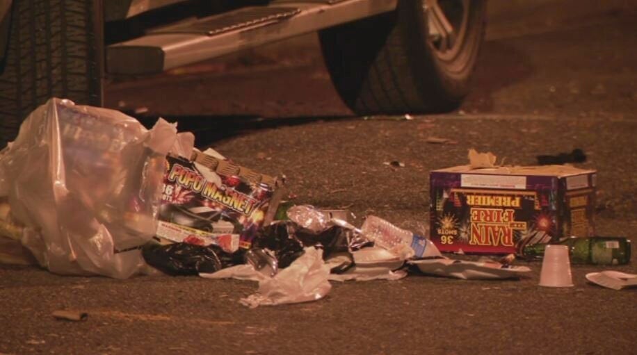 Rubbish strewn in the street in the aftermath of the DC July 4 shooting