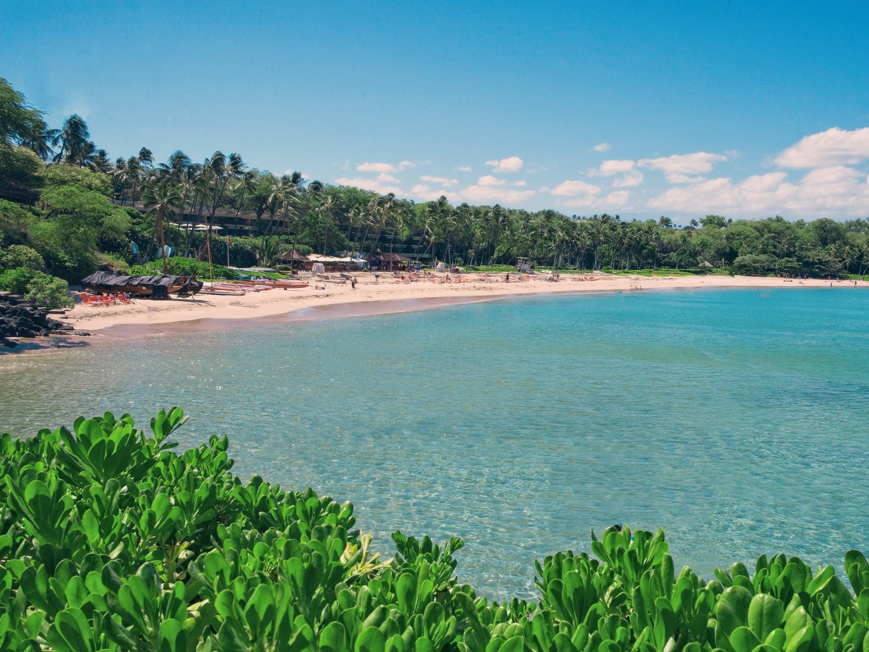 The beach is on Hawaii’s Big Island and boasts beautiful white sand