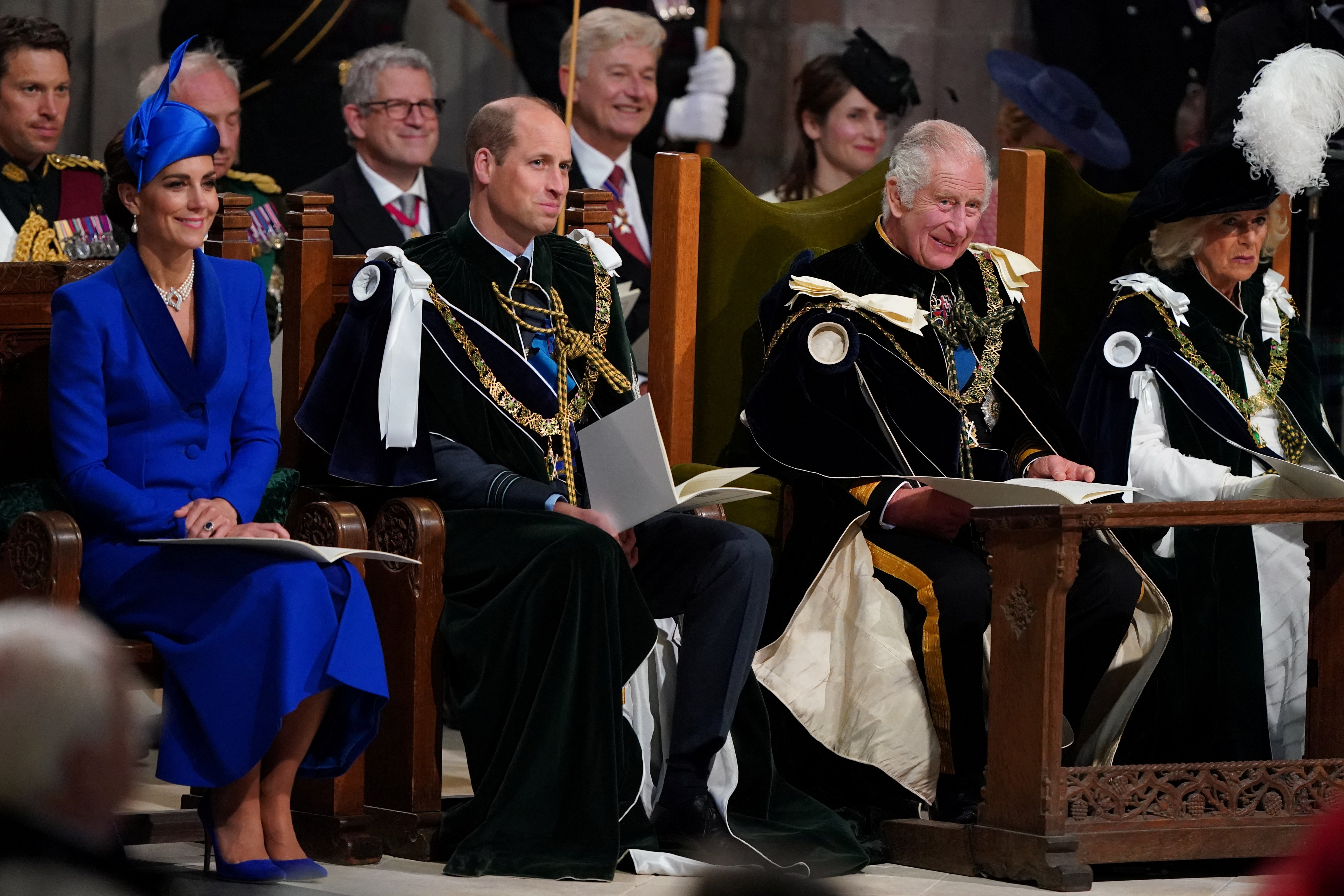 Prince William and Catherine, Princess of Wales, King Charles III and Queen Camilla at the crowning ceremony