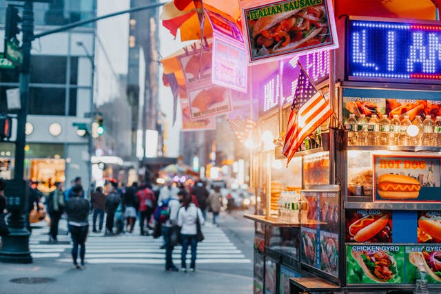 <p>Hot dog stand in New York City  </p>