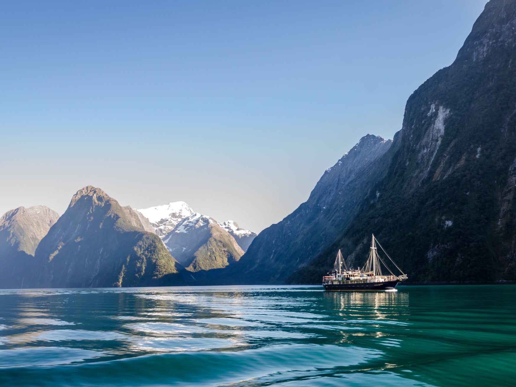 Clear waters: the Milford Sound fiord in South Island