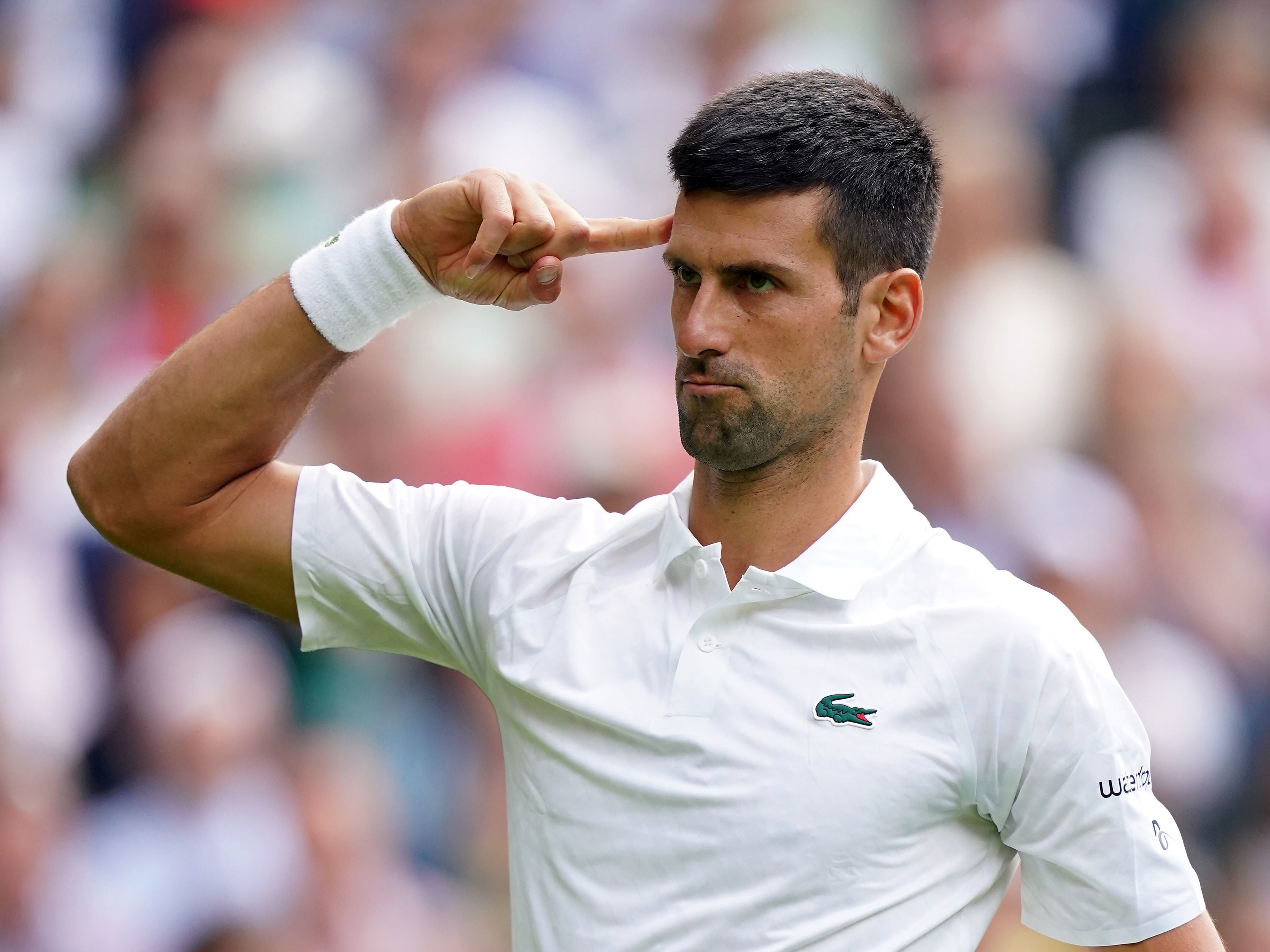 Novak Djokovic celebrates winning the second set during his match against Jordan Thompson