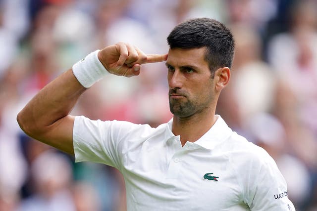 <p>Novak Djokovic celebrates winning the second set during his match against Jordan Thompson</p>