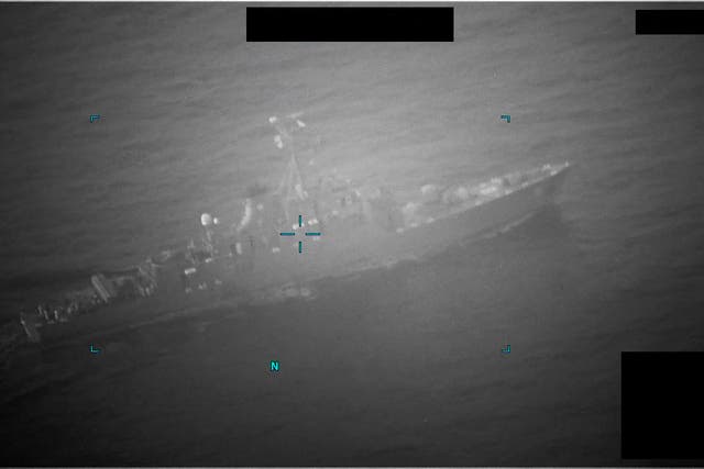 <p>Image from a video screenshot of an Iranian naval vessel approaching the M/T Richmond Voyager to seize the commercial tanker in the Gulf of Oman on 5 July </p>
