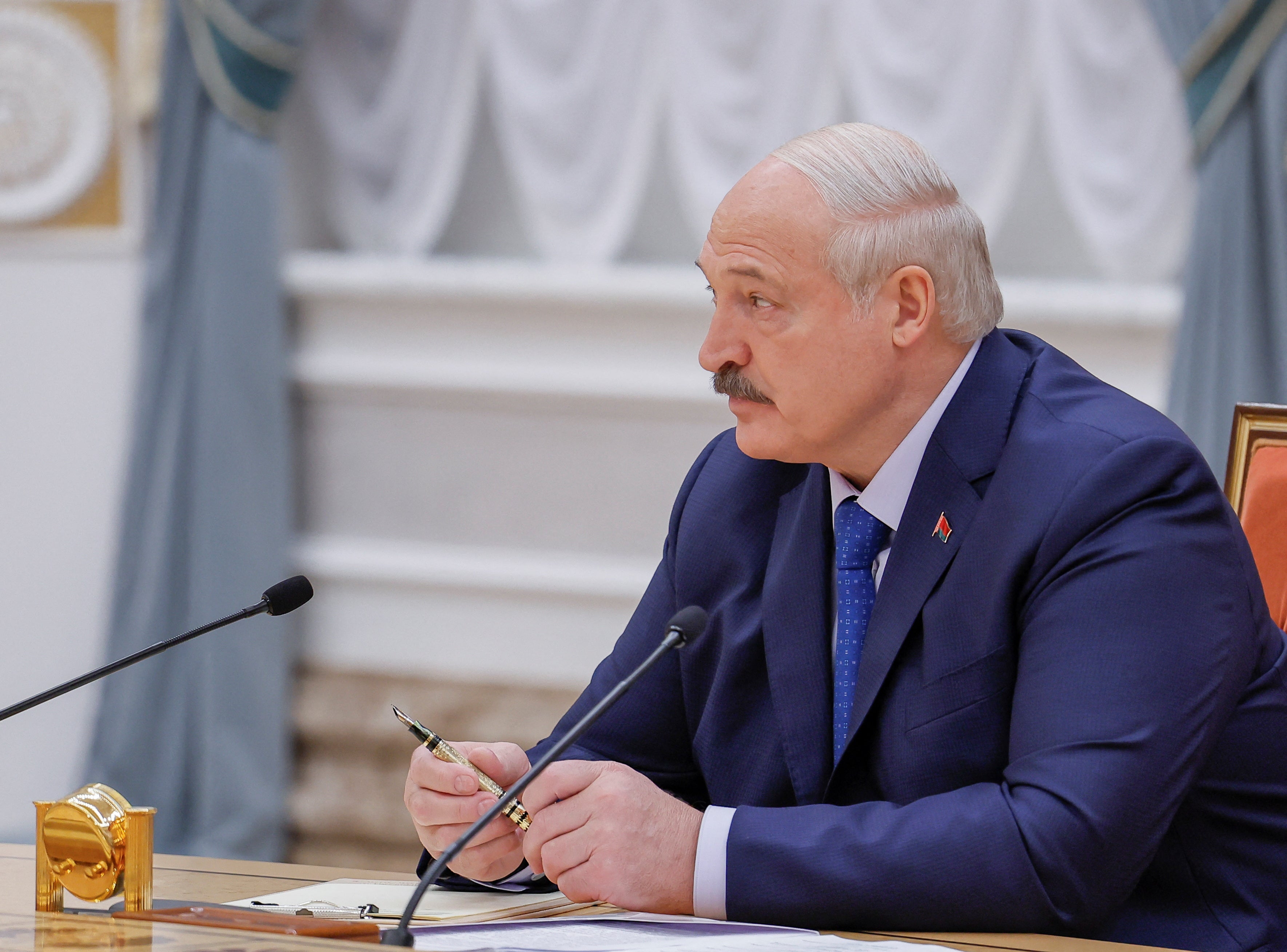 Alexander Lukashenko during a press call in Minsk yesterday