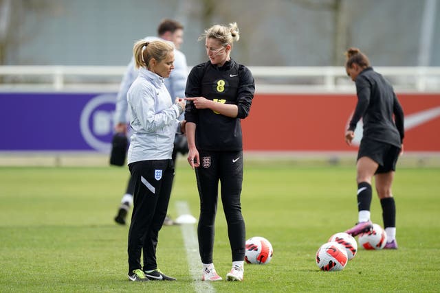 Ellen White (right) has hailed England manager Sarina Wiegman (left) ahead of this summer’s World Cup (Mike Egerton/PA)