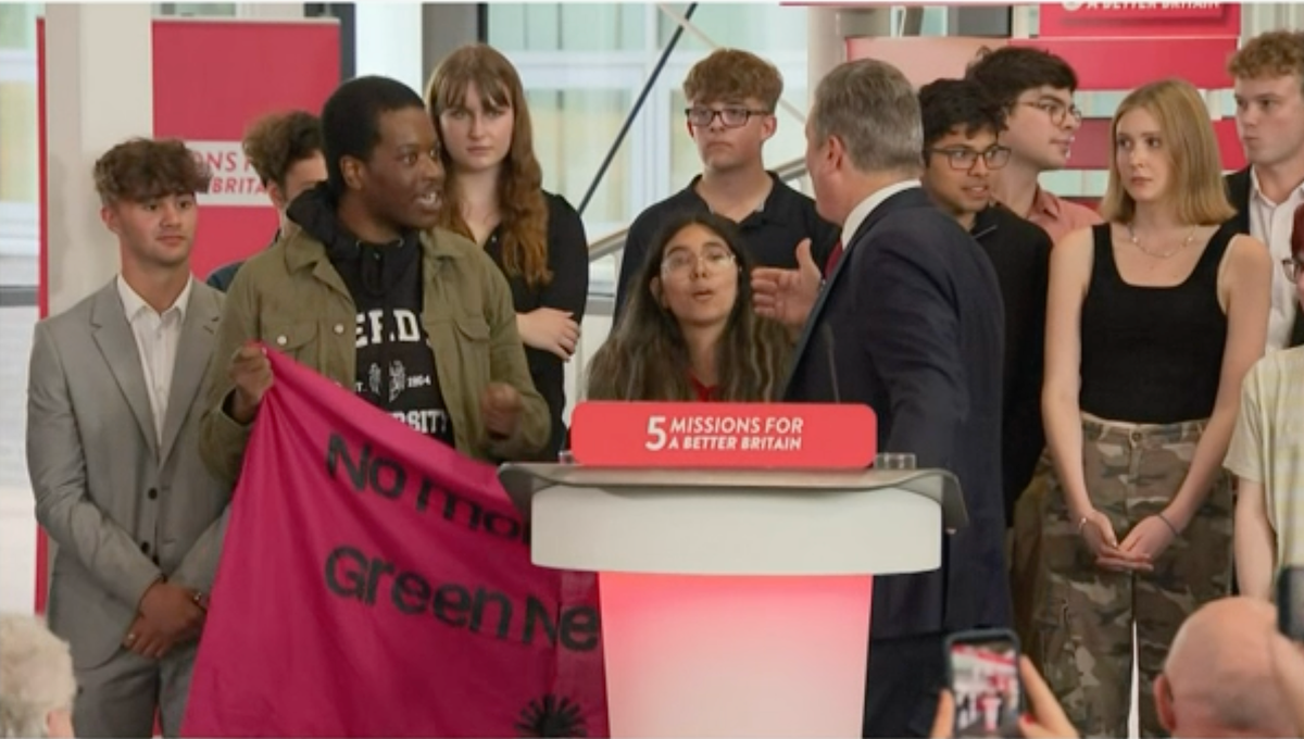 Keir Starmer speech disrupted by young people demanding climate action: &lsquo;Which side are Labour on?&rsquo;