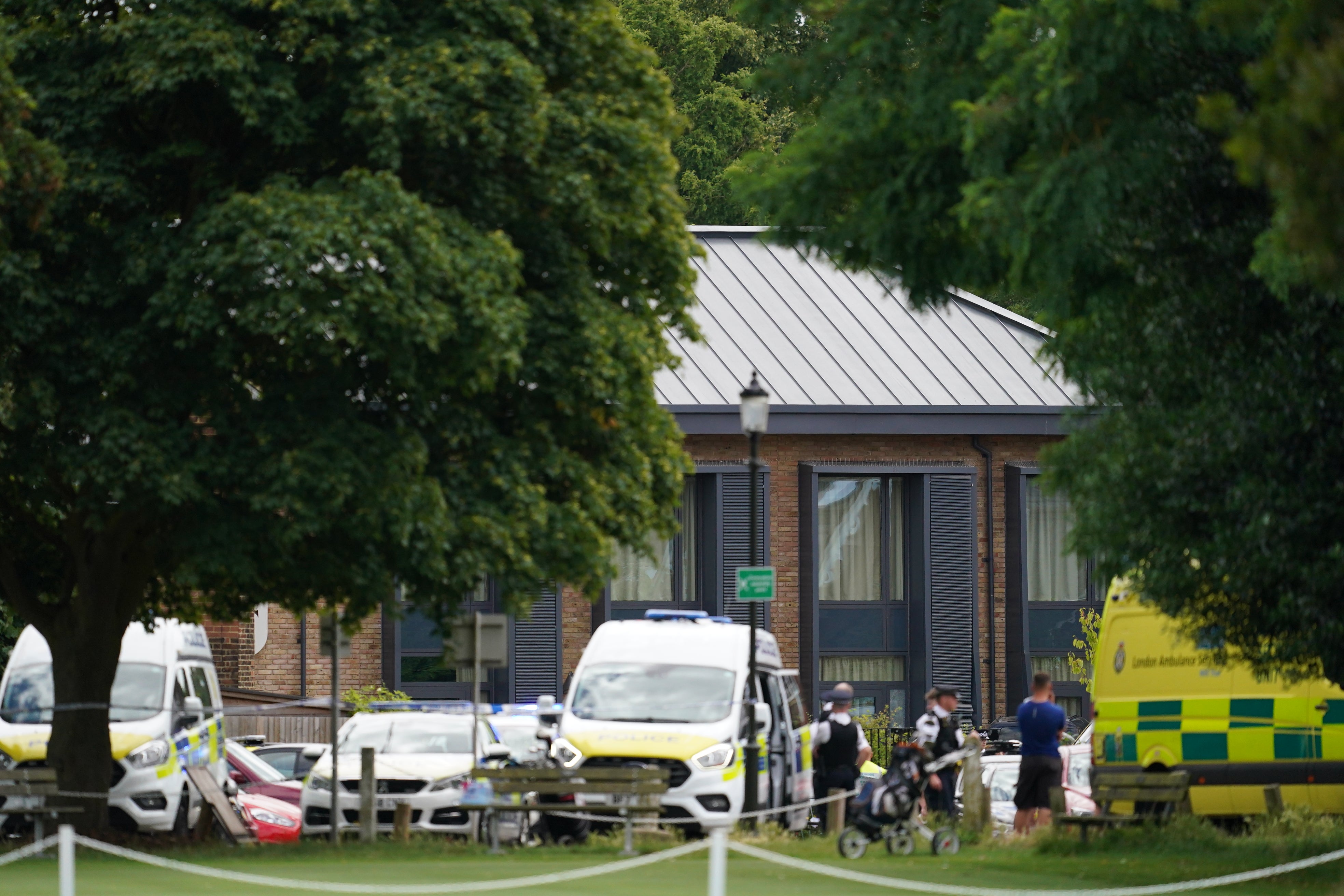 Scenes in Wimbledon, south London, where a car has collided with a primary school building