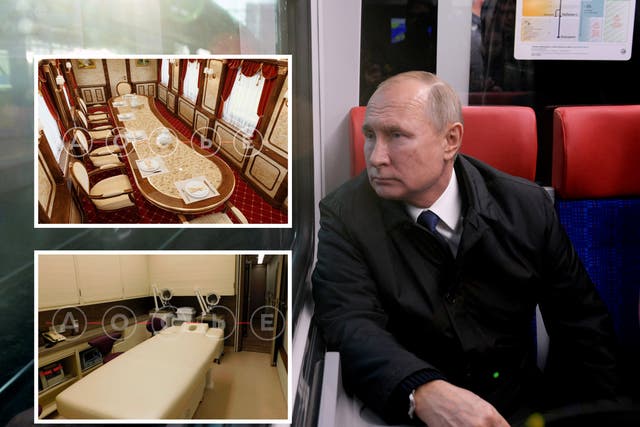 <p>Russian President Vladimir Putin rides in a train carriage as he takes part in a ceremony inaugurating the new public transportation network in Moscow in November 2019 </p>