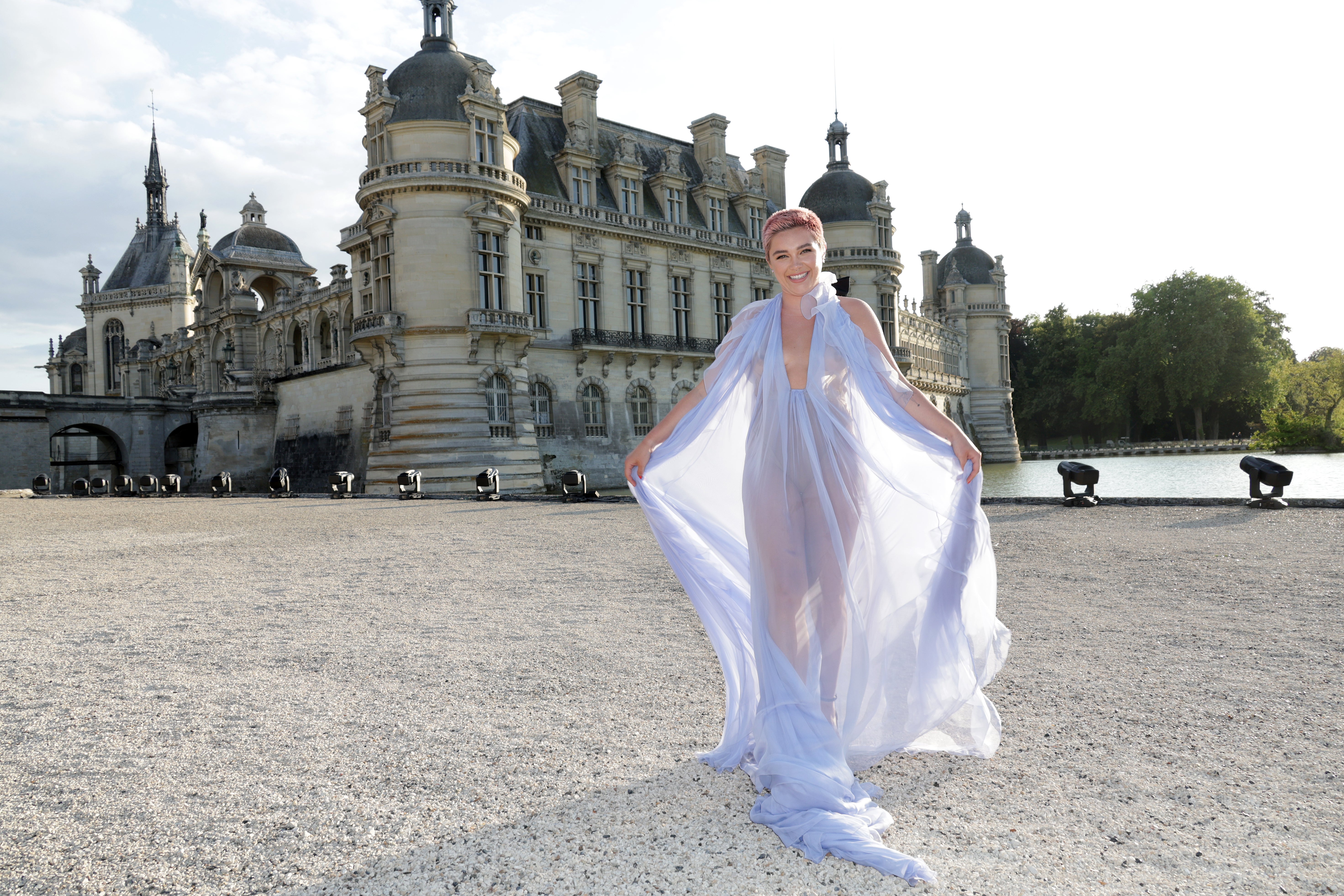 Florence Pugh in Chantilly, France at the Valentino Haute Couture FW 2024 show