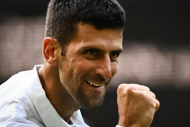 <p>Novak Djokovic celebrates beating Jordan Thompson at Wimbledon</p>