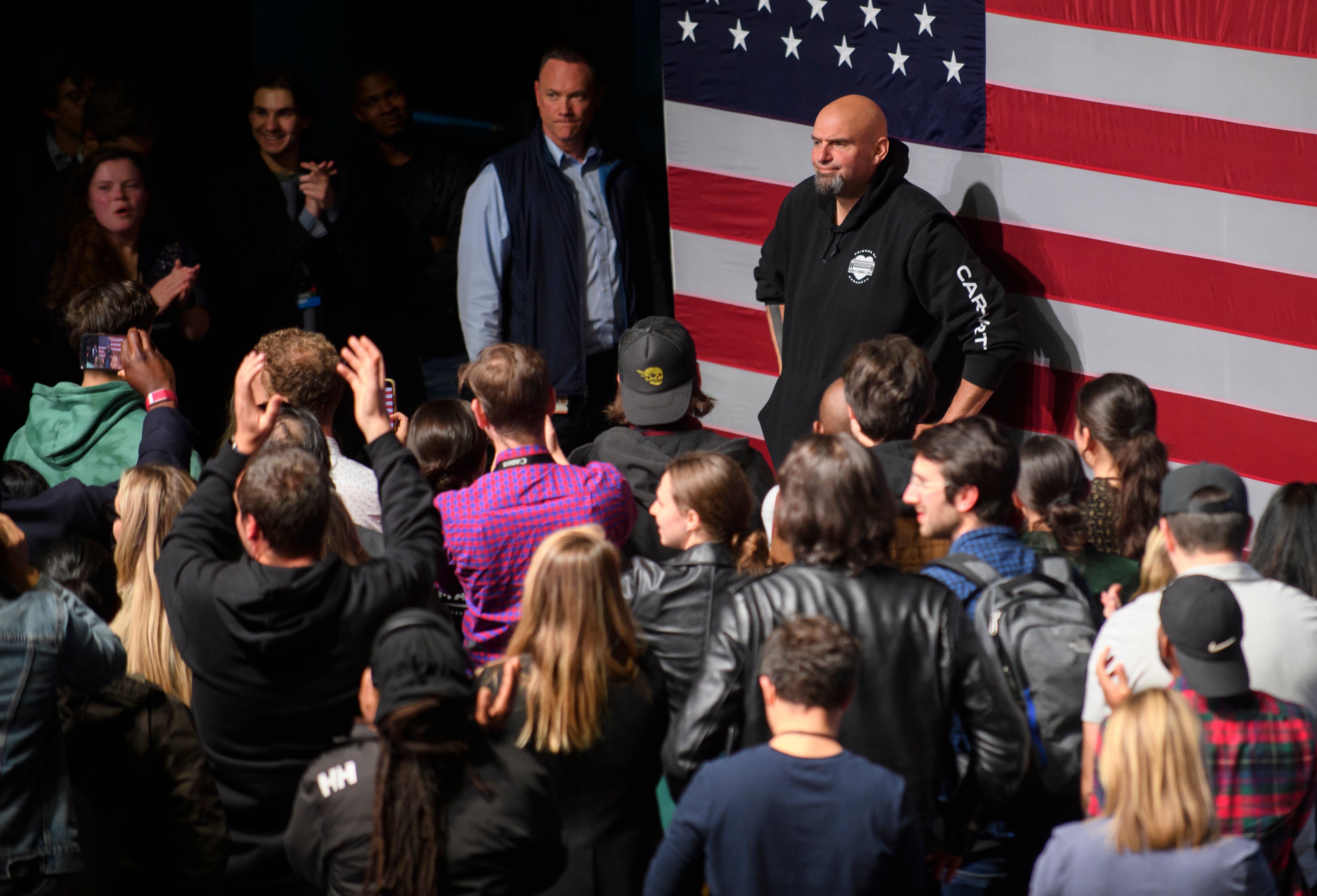 Democratic Senate candidate John Fetterman speaks to supporters during an election night party at StageAE on November 9, 2022 in Pittsburgh, Pennsylvania