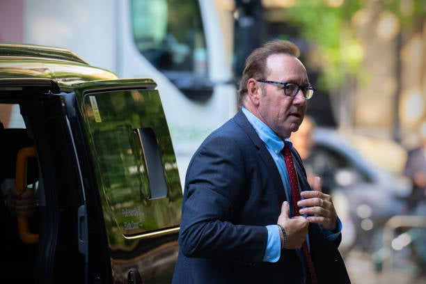 American actor Kevin Spacey arrives at Southwark Crown Court to attend his ongoing sexual assault trial on 3 July 2023 in London, England